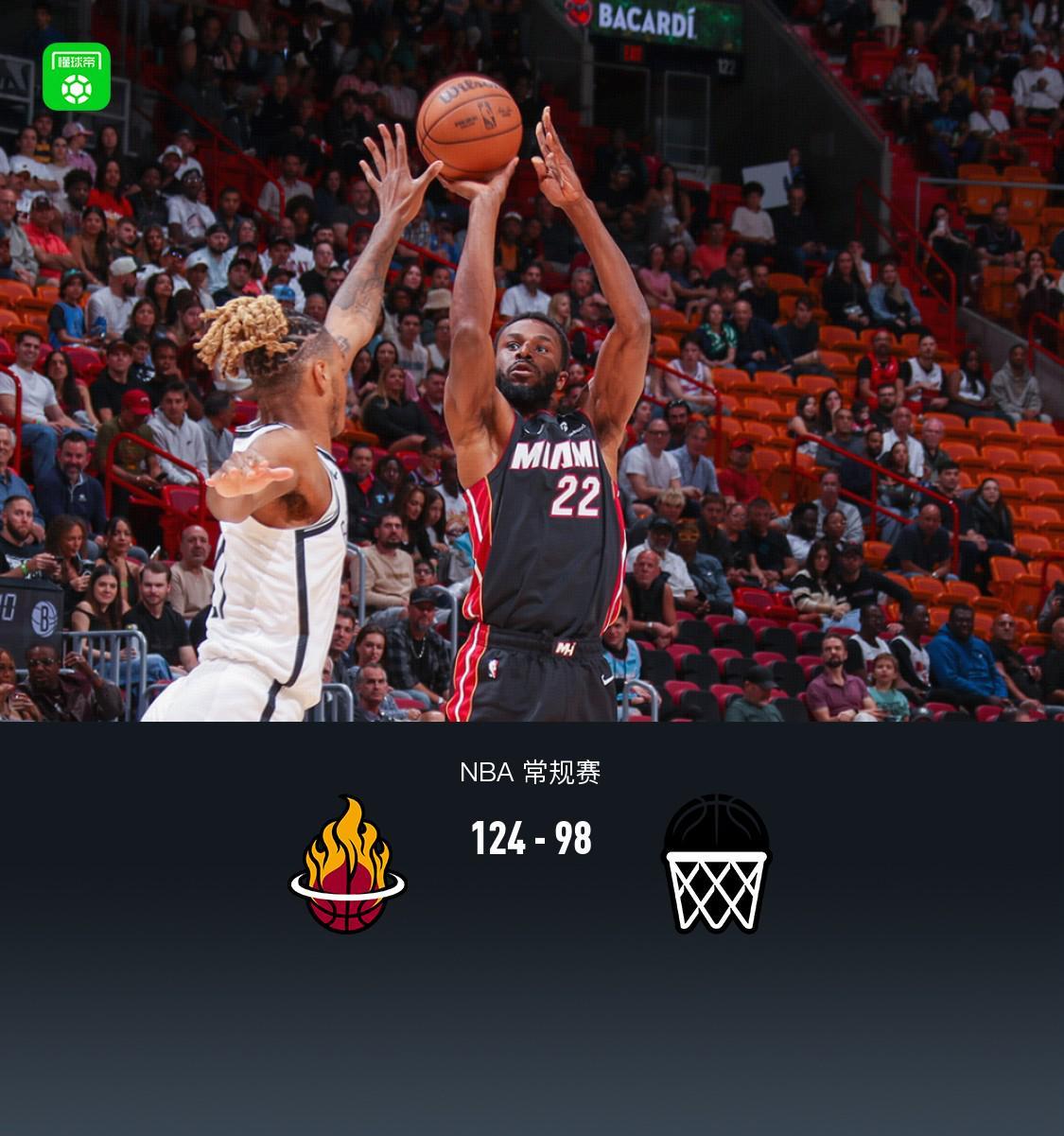 乐鱼登录入口-热火124-98送篮网9连败，阿德巴约23+9+4